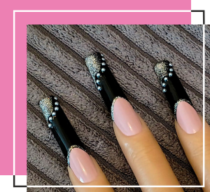 Nails with some charms and silver glitter